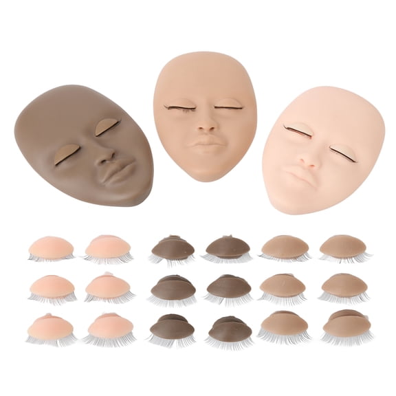 3pcs Lash Mannequin Head Eyelash Extension Practice Doll Head with Replaceable Eyelid Single Layer Lashes