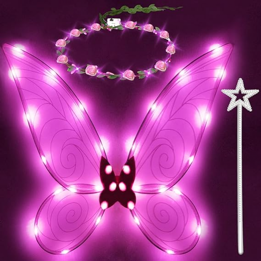 3pcs Light up Fairy Wings for Adults,LED Butterfly Wings for Girls