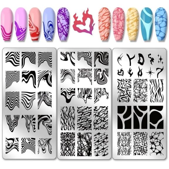 3pcs Line Texture Nail Art Templates 55 Patterns Flow Line Nail Stamping Plate Wave Texture Nail Art Stencils Stainless Steel Nail Image Plates for Nail Design Print Manicure Salon
