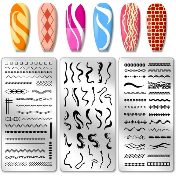 3pcs Line Texture Nail Stamping Plate Frame Nail Stamper Border Nail Art Stencils Tip Nail Printing Template Stainless Steel Nail Image Plates