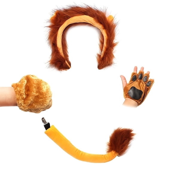 3pcs Lion Costume Set Plush Lion Ears Headband Paw Gloves Tail Cosplay Accessories for Women