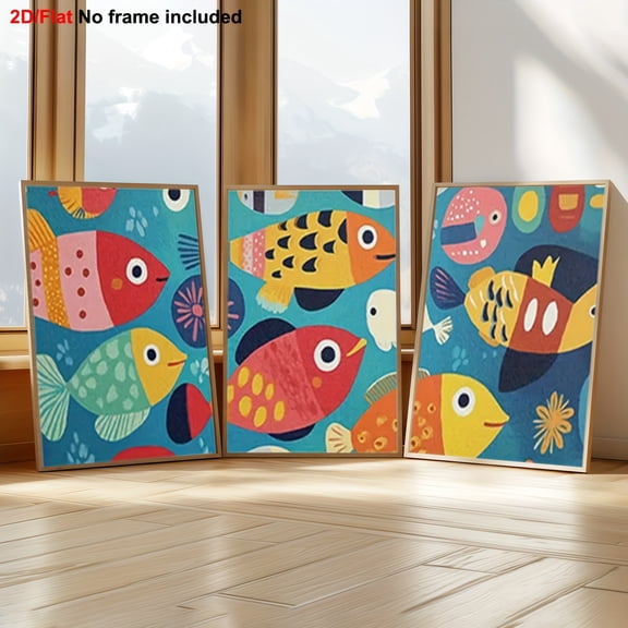 3pcs, Living Room Decorative Art, 2D Frameless Canvas Prints, High-Quality 3pcs Vibrant Ocean Fish Artwork with Tropical Fish and Coral Design - Colorful Wall Decor for Living Room, Bathroom or Offi