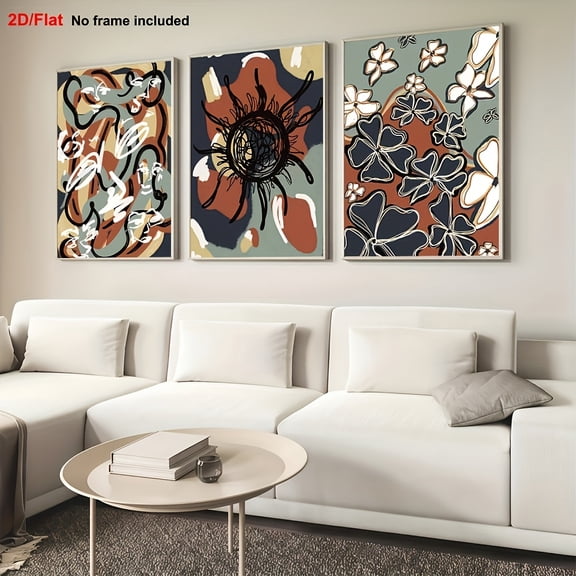 3pcs Living Room Decorative Painting, 2D Frameless Canvas Art Set, Abstract Wall Art 3pcs Combination, Printable Picture Library Wall Art 3pcs Set, Line Art 3pcs Set, Autumn Canvas Wall Art, Sequenc