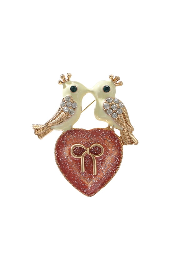 3pcs Loved Bird with Heart Enamel Pins with Rhinestone Zinc Alloy Enamel Brooches for Backpack Clothes Red 64x55mm
