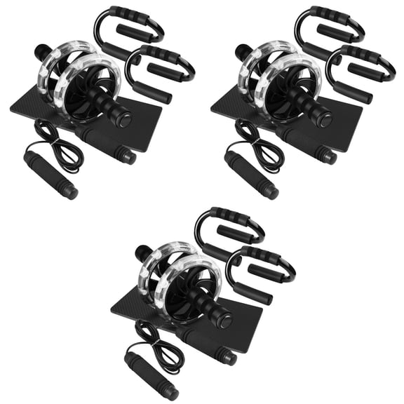 3pcs MOVTOTOP Abdominal Trainer Kit AB Wheel Roller with Push-Up Bars Jump Rope and Knee Pad Perfect Abdominal Core Carver Fitness Workout for Abs
