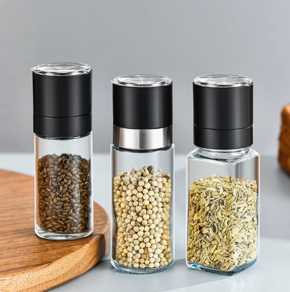 3pcs Manual Glass Spice Grinder Bottles for Pepper, Sea Salt, and More - Durable and Easy to Clean