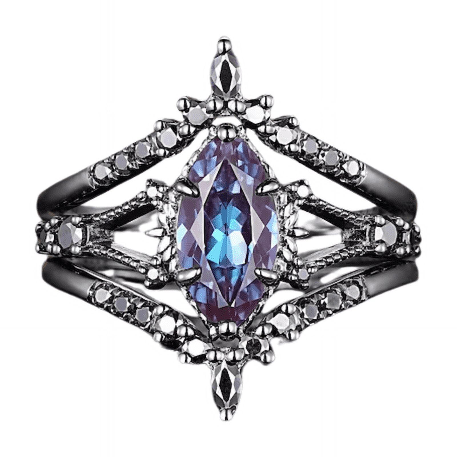 3pcs Marquise Cut Alexandrite Engagement Ring Set in 14K Black Gold ...