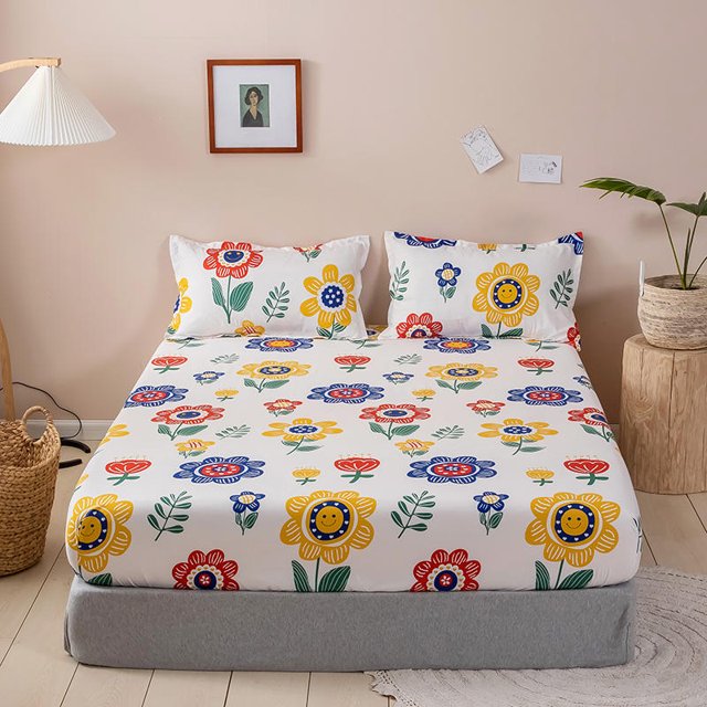 3pcs Mattress Cover Set with Pillowcase Cartoon Kids Fitted Sheet with