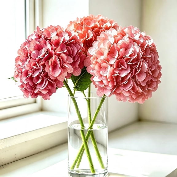 3pcs Medium Deep Pink (144 Petals) PREMIUM HYDRANGEA ARTIFICIAL FLOWER WITH MOISTURE TOUCH, Lifelike Faux Bloom for Wedding Decor Home Living Room Table Centerpiece