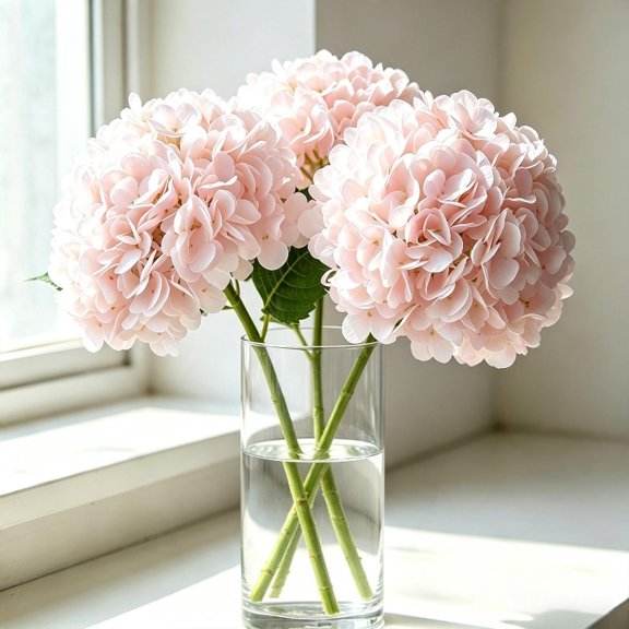 3pcs Medium Light Pink (144 Petals) PREMIUM HYDRANGEA ARTIFICIAL FLOWER WITH MOISTURE TOUCH, Lifelike Faux Bloom for Wedding Decor Home Living Room Table Centerpiece