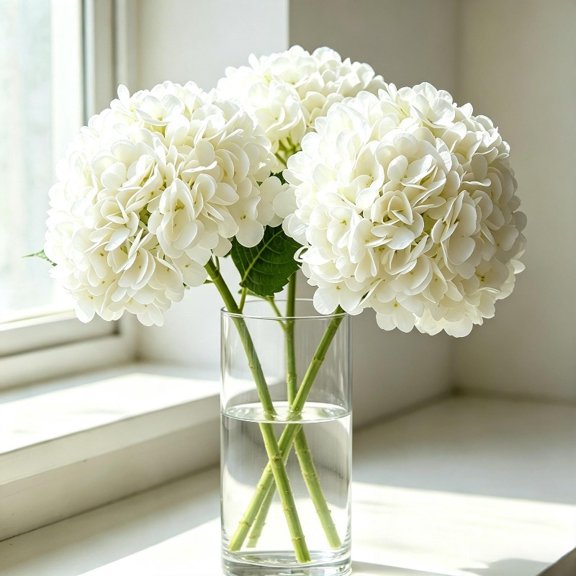 3pcs Medium White (144 Petals)PREMIUM HYDRANGEA ARTIFICIAL FLOWER WITH MOISTURE TOUCH, Lifelike Faux Bloom for Wedding Decor Home Living Room Table Centerpiece