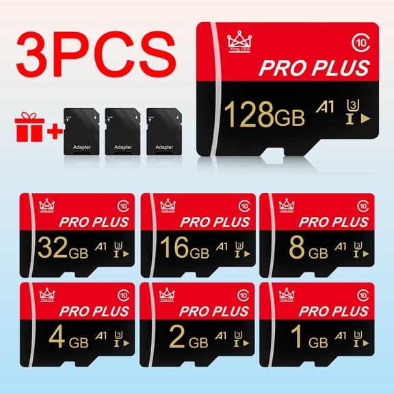 3pcs Memory Card 128GB 64GB 32GB 16GB With Adapter,High Speed Memory Card 8GB 4GB 2GB 1GB, U3 C10 A1 Memory TF Card For Tablet/Camera/Mobile Phone/Camera/Car Audio/Game Console,Store Your Files