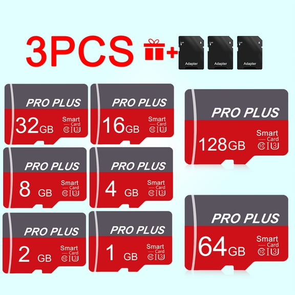 3pcs Memory Card 128GB 64GB 32GB 16GB With Adapter, High Speed Memory Card 8GB 4GB 2GB 1GB, U3 C10 A1 Memory TF Card For Tablet/Camera/Mobile Phone/Camera/Car Audio/Game Console -Real Capacity