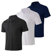 LEE HANTON 3pcs Men's Performance Stretchable Quick Drying Short Sleeve Moisture Wicking Polo T-Shirt For Men's Outdoor Gym Running Fitness S-3XL