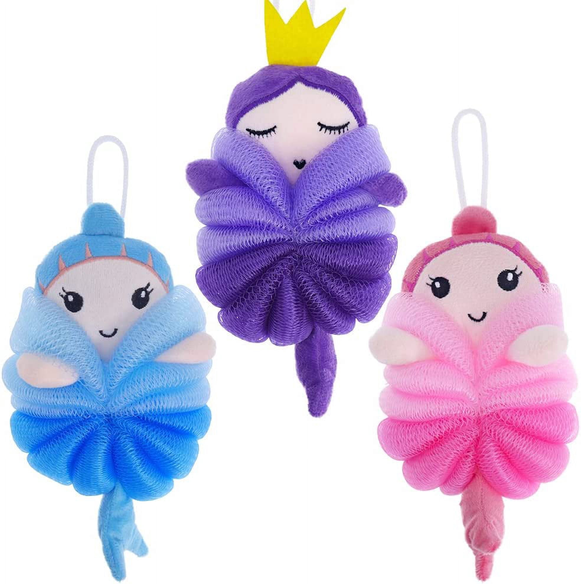 3pcs Mermaid Bath Loofahs Kids Body Loofahs Cartoon Shower Loofahs Cute ...