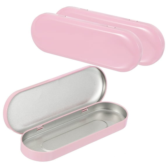 3pcs Metal Hinged Tins Box, 6.9x2.4x0.7 Inch Rectangular Empty Tin Box Portable Pencil Containers for Pen Makeup Brushes Home Organizers, Pink