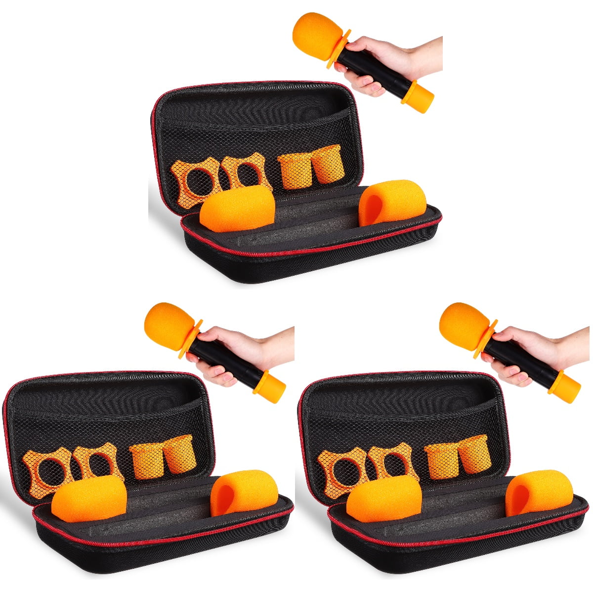 3pcs Microphone Storage Case Box with Antislip Rings Microphone Covers