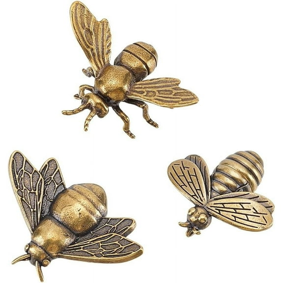 3pcs Mini Bee Sculpture 3 Styles Vintage Brass Decor Ornament Retro Honeybee Good Luck Animal Figure Statues for DIY Craft Insect Bee Ornaments Home Desktop Decorative Wall Art diy