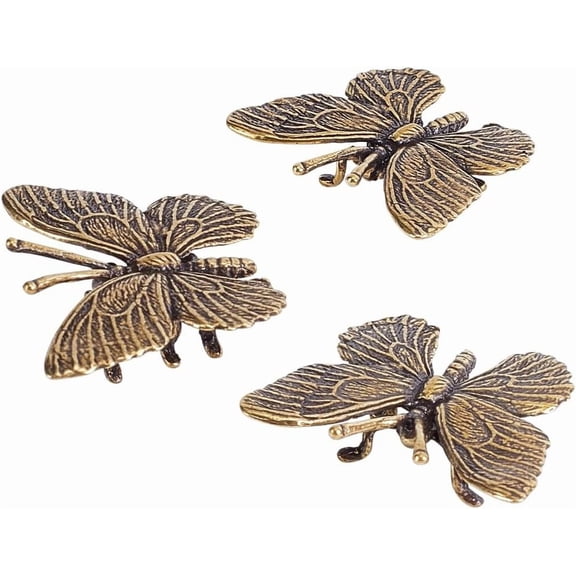 3pcs Mini Butterfly Sculpture Brass Butterfly Figurine Decor Ornament Retro Insects Good Luck Animal Figure Statues for DIY Craft Collectible Home Office Desktop Decorative Metal Antique Bronze