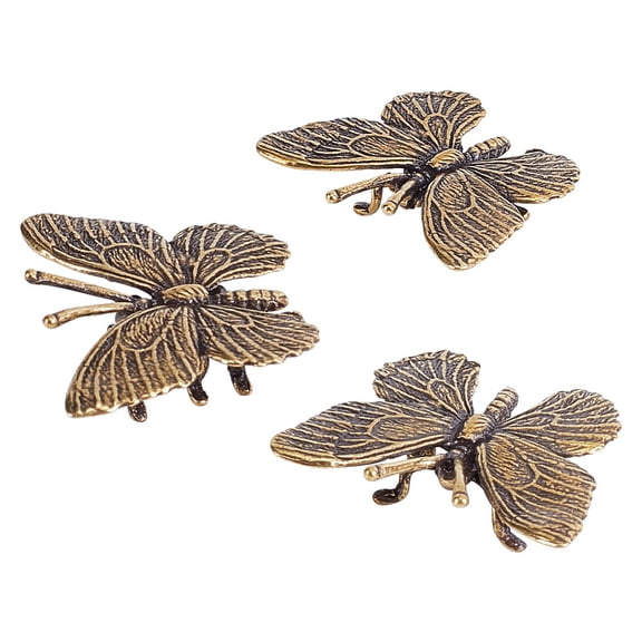 3pcs Mini Butterfly Sculpture Brass Butterfly Figurine Decor Ornament Retro Insects Good Luck Animal Figure Statues for DIY Craft Collectible