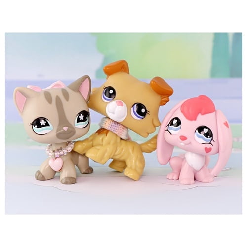 3pcs Mini Pet Toys Figurines Collie #2452 Shorthair Cat #468 Bunny Rabbit #557,Easter Gift for Kids