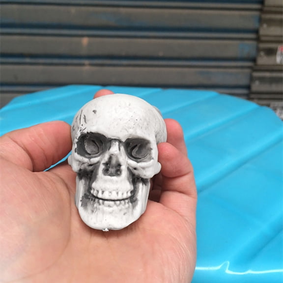 3pcs Mini Plastic Skeleton Skull Heads, Realistic Fake Human Bone Model, Spooky Halloween Decoration Prop for House Party Tiered Tray Home Table Shelf DIY Craft Horror Themed Display, White