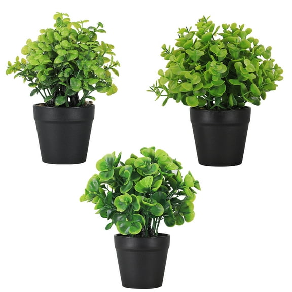 3pcs Mini Potted Plants Artificial Flocking Eucalyptus Green In a Pot Artificial Potted Plants Herbaceous Plants Small Houseplants Suitable for Indoor Outdoor Landscaping Tabletop Decoration