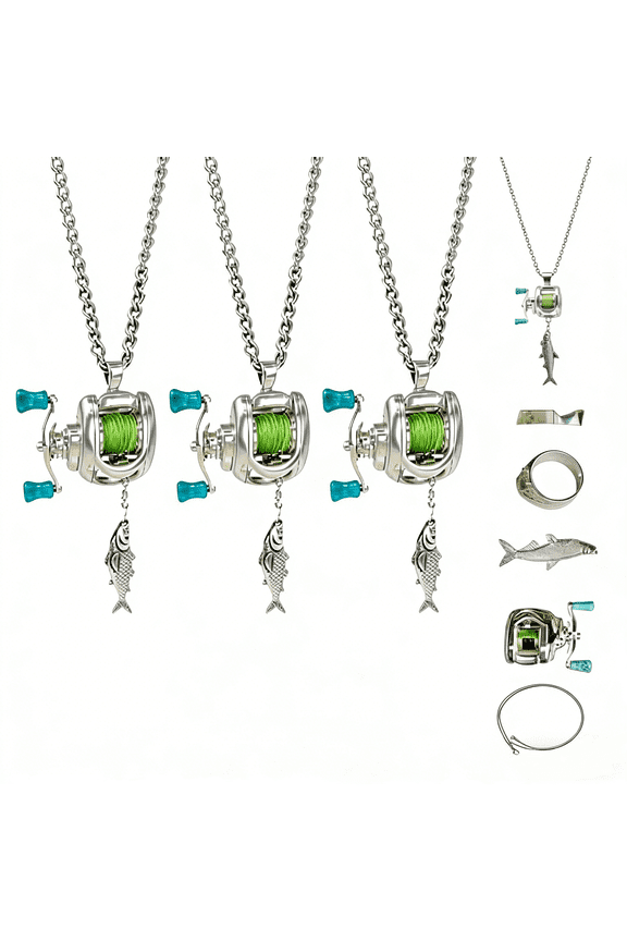 3pcs Mini Rotating Fishing Reel Necklace - Stainless Steel Adjustable Chain Pendant, Moving Line Guide & Rotating Handle Design, Fishing Lover Gift, Stylish Daily Wear Jewelry for Anglers, Multicolor
