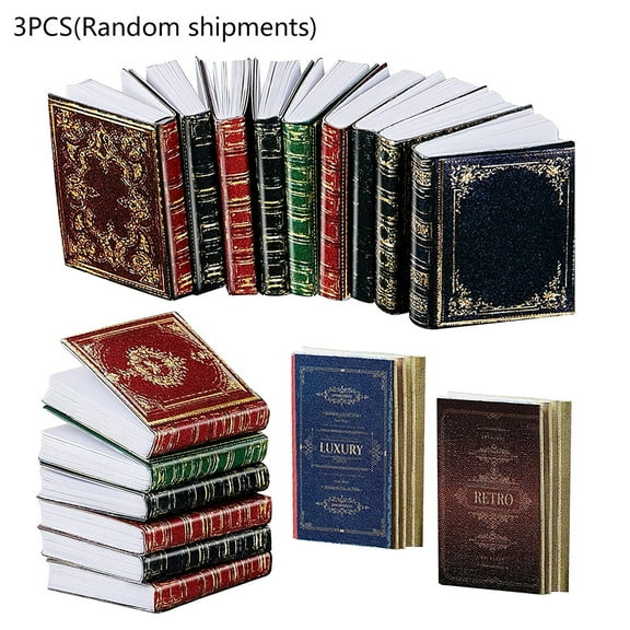 3 Pieces 1:12 Scale Miniatures European Classical Mini Books Notebook Pretend for Play Furniture Decoration Accessories for Doll Toy Supplies