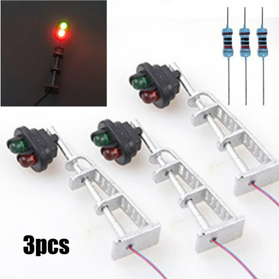 3pcs Model Railroad N Scale 1:87 Track Signals 2-LEDs Green Red Block Lights