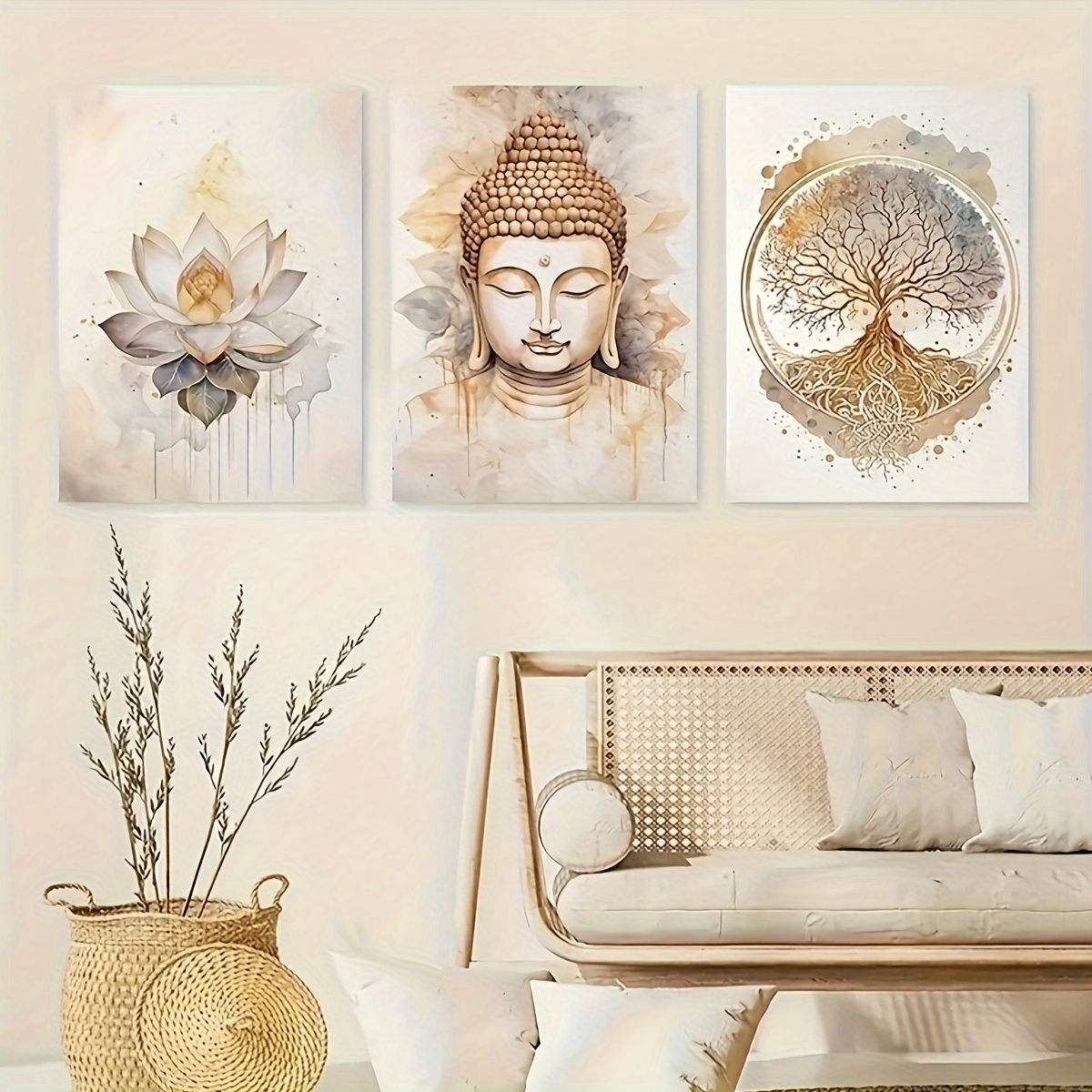 3pcs Modern Buddha Lotus Wall Art - Frameless Canvas Poster Print for ...