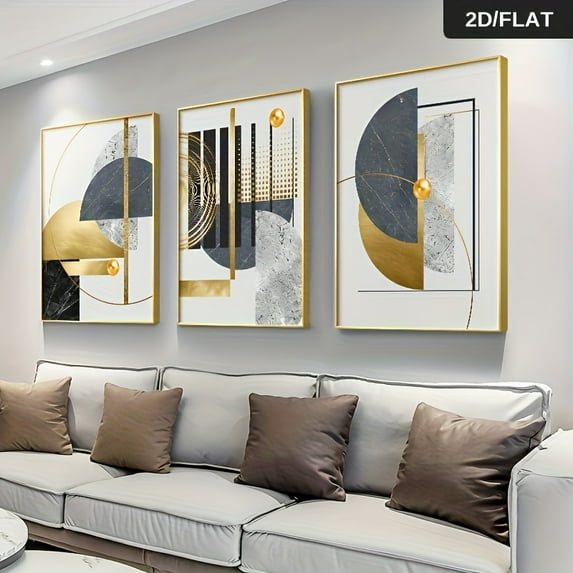 3pcs Modern Golden Abstract Geometric Wall Art - Frameless Canvas Posters, 15.7x23.6in, Elegant Home Decor for Living Room, Golden & Black Design, Indoor Use, Wall Decor