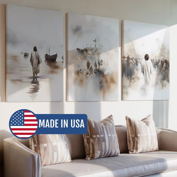3pcs Modern Jesus Christ Rescues People In Need Decorative Painting, Canvas 12x16inch Inner Framed, Waterproof Wall Art Poster for Living Room, Bedroom, Family Room Home Decor-Made in USA