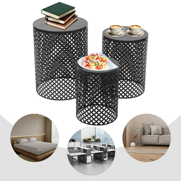 3pcs Modern Metal Cylindrical Frame Accent Table Outdoor Side Table End Table US