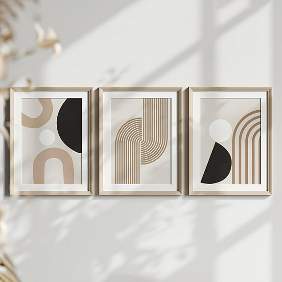 3pcs Modern Minimalist Abstract Lines Canvas Art, Beige Geometric Unframed Wall Paintings, Boho Chic Home Decor for Living Room, Bedroom, Kitchen, Hallway - Perfect Gift Idea, Wall Decor, Modern Sty