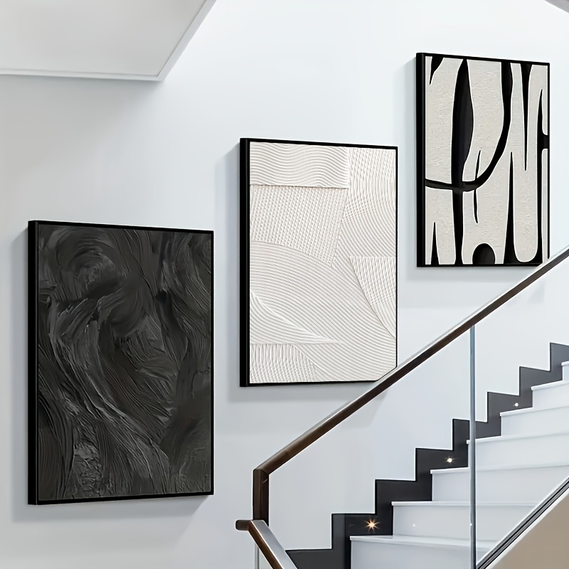 3pcs Modern Minimalist Black & White Abstract Canvas Wall Art Set - Frameless Textured Paintings for Living Room, Bedroom, Home Office Decor, Large Canvas Wall Art, Canvas Wall Art Set, Perfect for