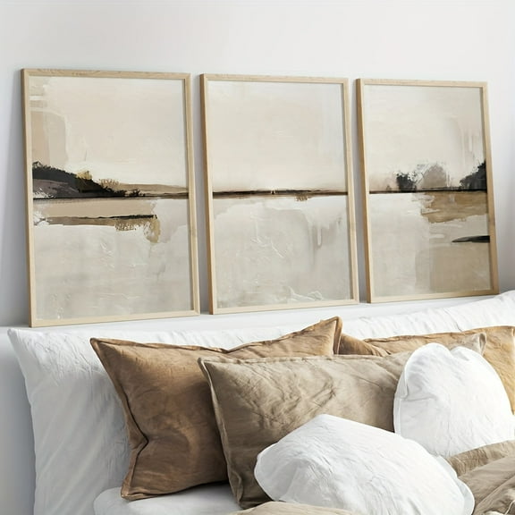 3pcs Modern Neutral Abstract Gallery Wall Art, Unframed Nordic Prints, Minimalist Wall Painting, Scandinavian Art Posters, Winter Wall Decor, Canvas Artwork for Living Room, Bedroom, Kitchen, Home O