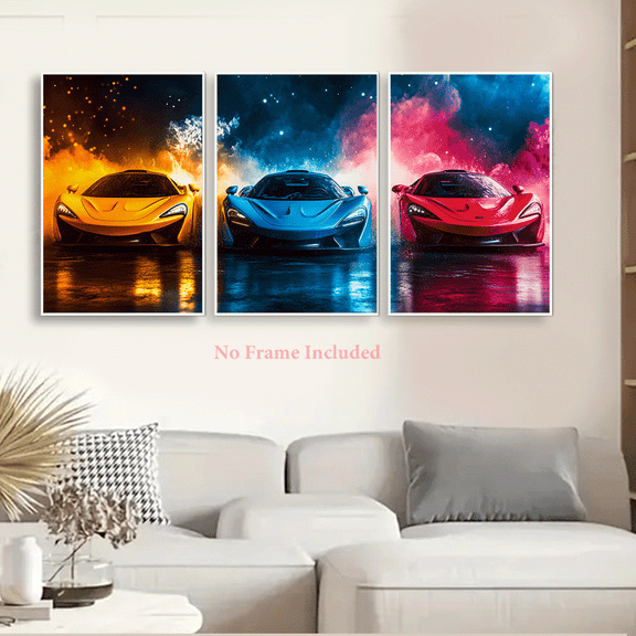 3pcs Modern Sports Car Canvas Art Prints, 15.7x23.6in, Vivid Racing Theme Wall Decor, Unframed Posters, Suitable for Home, Office, Cafe, Bar, Car Enthusiast Gifts, Birthday, Christmas, Valentine's D