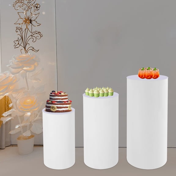 3pcs Modern White Cylinder Risers Set for Store Product Launch Business Meeting Centerpiece Display Photography Background