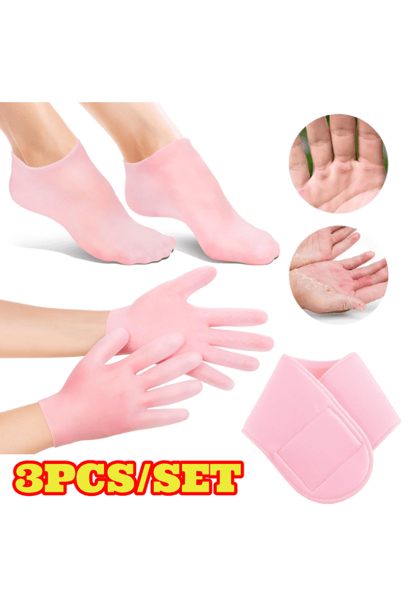 3pcs Moisturizing Gloves Socks Neck Strap Set, Silicone Neck Mask for Reducing Necklines, Silicone Gel Spa Socks for Dry Cracked Skin