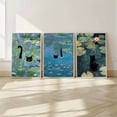 thumbnail image 1 of 3pcs Monet Water Lilies & Cats Print Set - Serene Cat in for Lotus Pond Art, Black Cat Poster, Floral Wall Decor - Ideal Gift for Cat Lovers, Frameless, 3 Styles (Modern, Rustic, Nature-Inspired), C, 1 of 4
