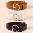 3pcs Monochrome PU Leather Belts For Women Metal Heart Shaped Buckle