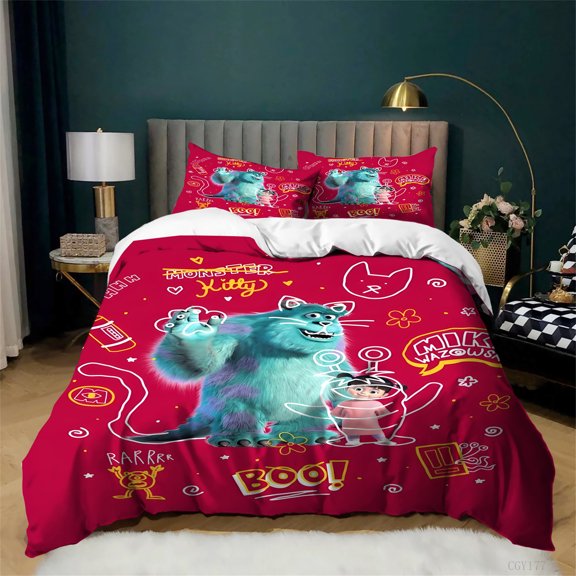 3pcs Monsters University Duvet Cover Set Ultra Soft Breathable Quilt Cover for All Season Lightweight Bedding Set Queen Size