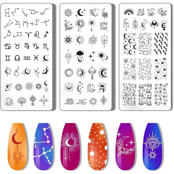 84 Patterns Moon Star Nail Stamper 12 Constellation Nail Stamping Plate Night Sky Nail Art Stencils Print Nail Stencils Stainless Steel Nail Image Plates for Nail Design Manicure Salon DIY