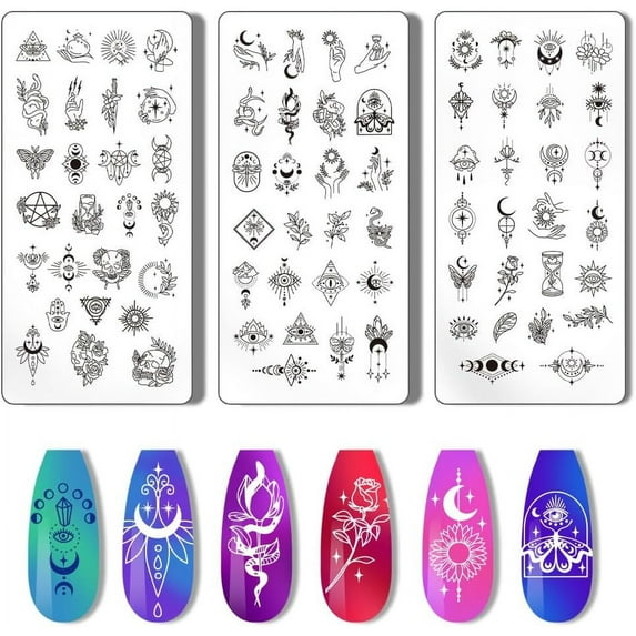 3pcs Moon Sun Nail Art Stamping Plate Nail Stamper Dreamcatcher Nail Stamping Plate Nail Stencils Print Nail Stencils Stainless Steel Nail Image Plates for Nail Art Design Manicure Salon