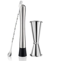 3pcs Muddler for Cocktails Set - Bar Muddler Tool with Sturdy Head, Versatile Cocktail Spoon & Jigger, Easy to Use & Clean, Stylish Rust-Resistant Stirring Tool - Bar Tools for Drinks Mixing