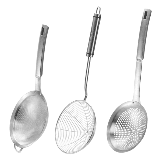 3pcs Multi Kitchen Utensil Stainless Steel Cooking Skimmer Slotted Fish Turner Spatula Spoon Colander Drain Water Filter Spoon Ladle Spider Strainer Skimmer Ladle for Cooking & Frying
