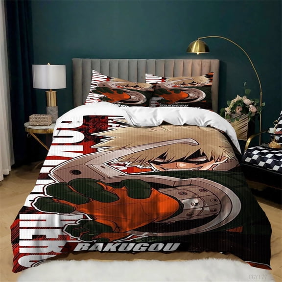 3pcs My Hero Academia Bedding Duvet Cover Set with Zipper Closure Light-Weight Quilt Cover Anime Soft Bedding Set for Bedroom
