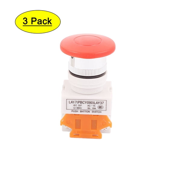 3pcs NO/NC 4 Screw Terminals Mushroom Stop Push Button Switch
