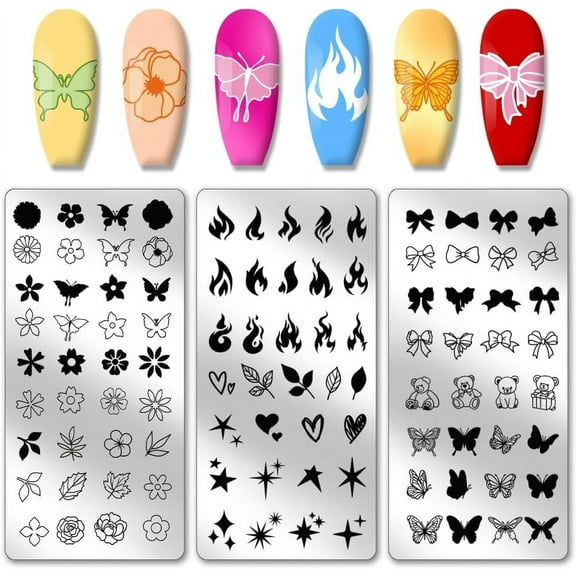 3pcs Nail Stamping Plate Flower Star Butterfly Nail Art Stamper DIY Nail Art Plates Nail Art Design Stamp Kit Reusable Nail Art Tools Template Design